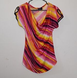 Vibrant Multicolor Drape Neck Blouse